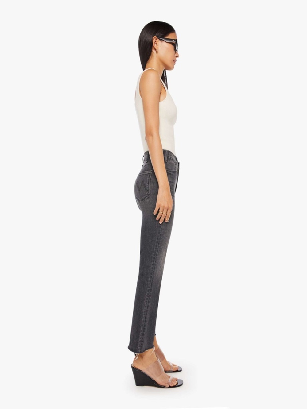 MOTHER The Hustler Ankle Fray Jeans Nightowl Gray High Rise Bootcut Raw Hem 27 - Picture 12 of 13